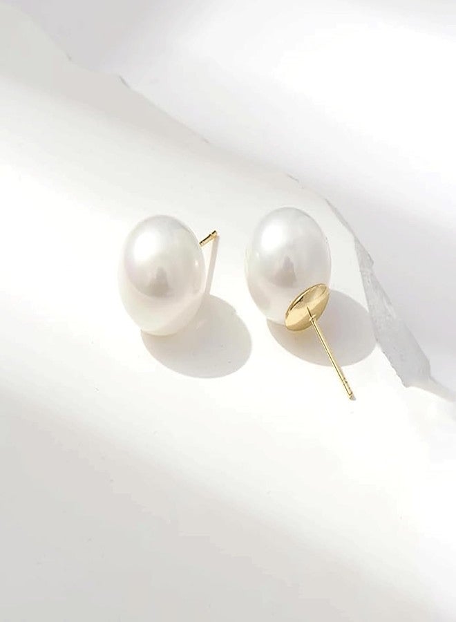 FYFTAK Big Pearl Earrings Classic Oversized Faux White Large Pearl Earrings Studs for Women - 12mm - Image 2